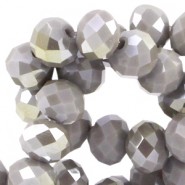 Faceted glass beads 8x6 mm rondelle Metal grey opaque - half diamond gold coating